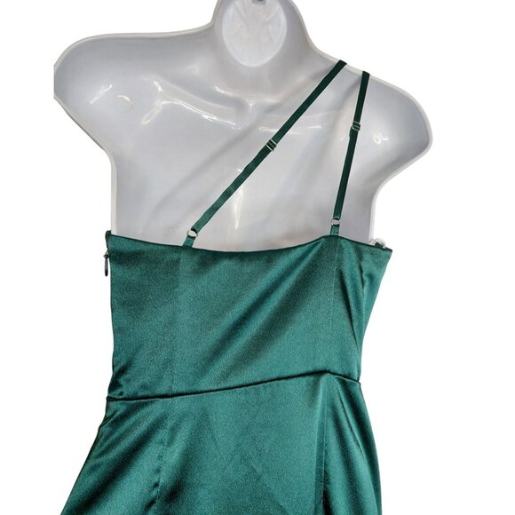 AZAZIE Green Satin One-Shoulder Midi Dress With Adjustable Straps - Picture 13 of 16